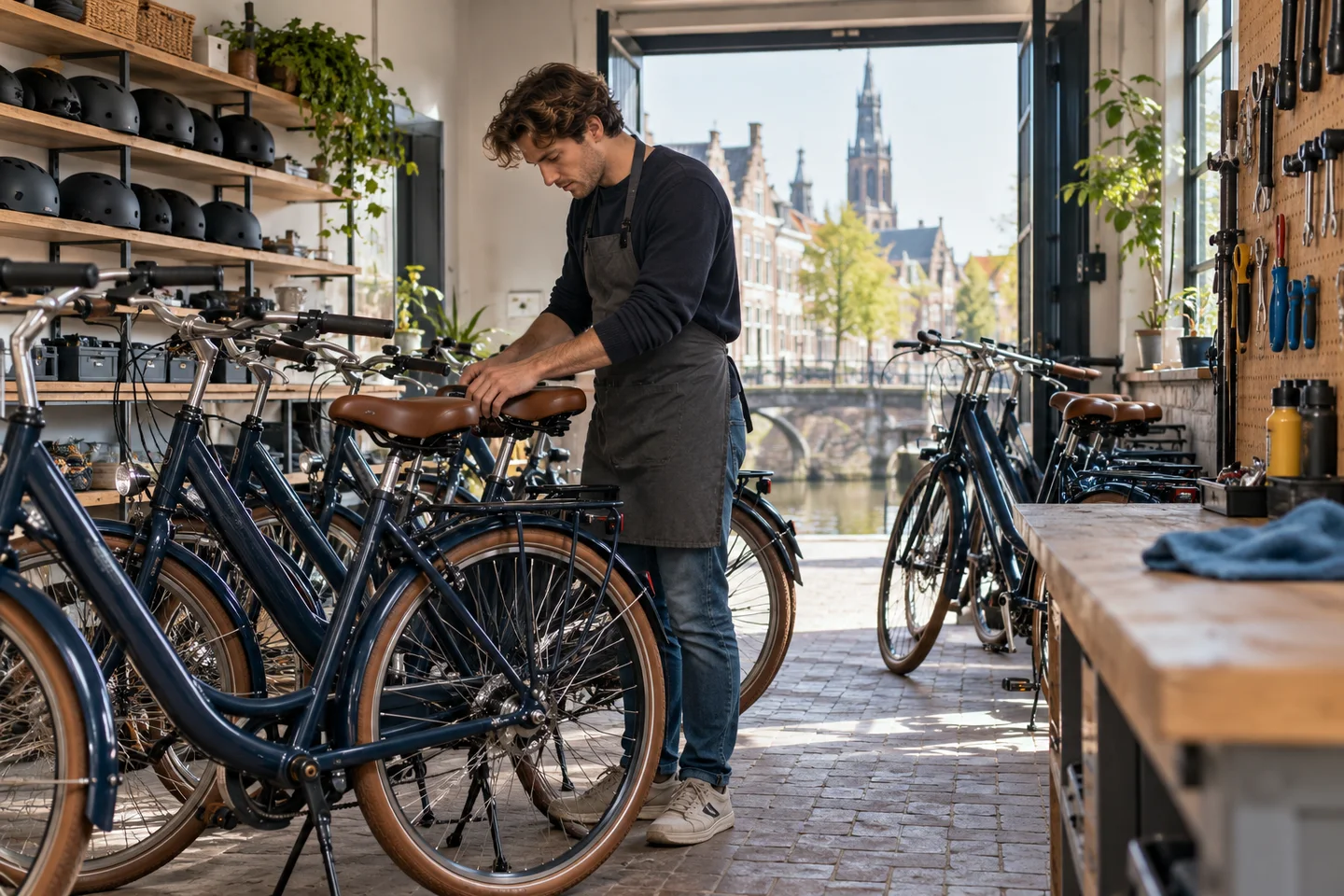 Fietsen controleren in een werkruimte