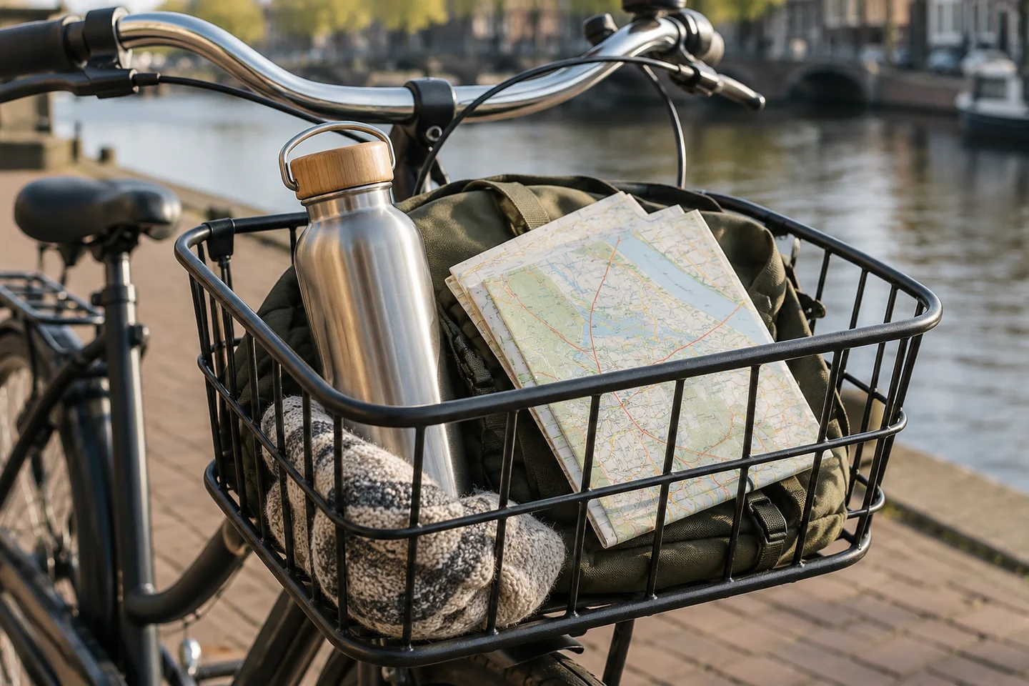Routekaart in een fietsmand