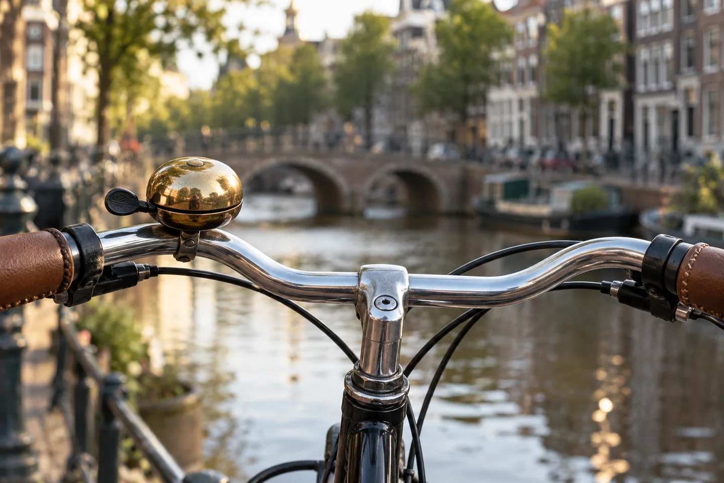 Stuur en fietsbel van dichtbij