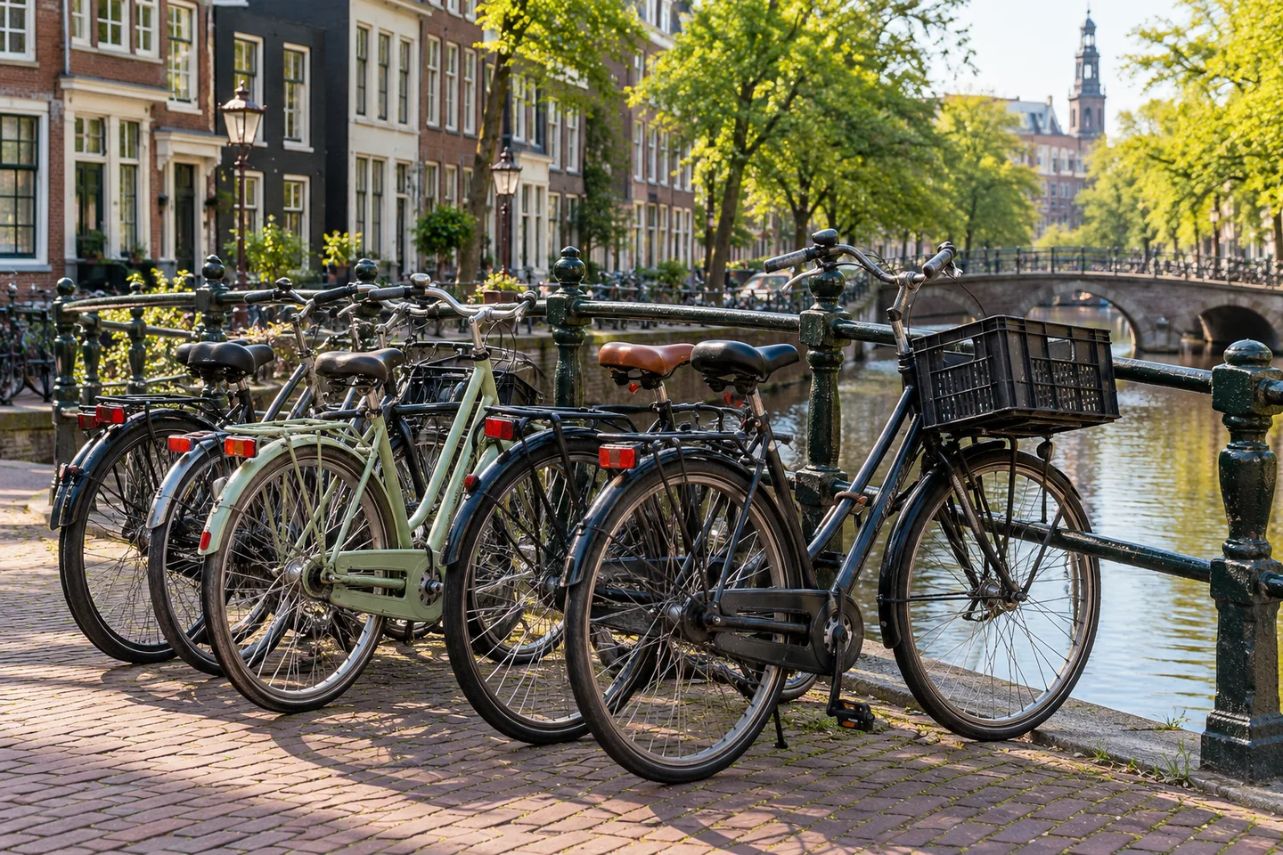 Groep fietsen langs een gracht