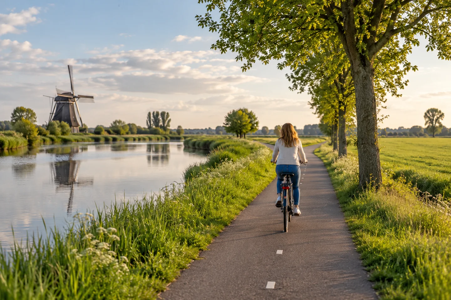 Fietser op een pad langs het water
